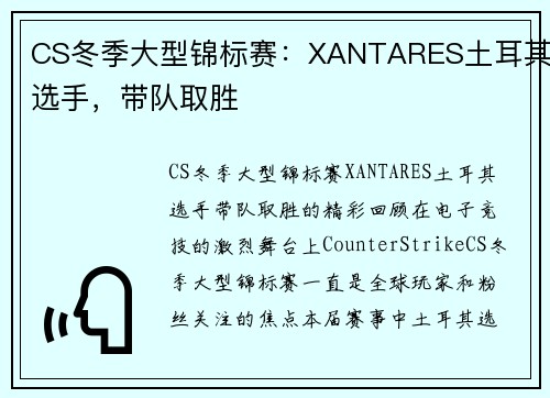 CS冬季大型锦标赛：XANTARES土耳其选手，带队取胜
