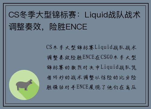 CS冬季大型锦标赛：Liquid战队战术调整奏效，险胜ENCE