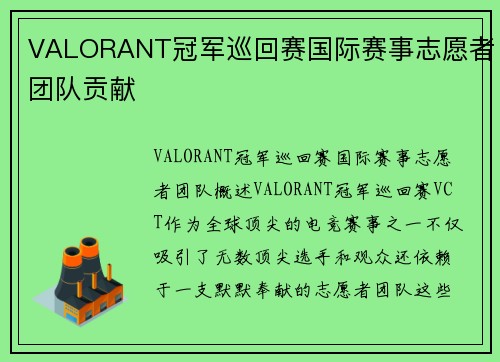 VALORANT冠军巡回赛国际赛事志愿者团队贡献