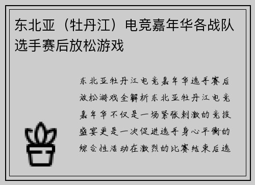 东北亚（牡丹江）电竞嘉年华各战队选手赛后放松游戏